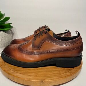 Farwaruo Brown Leather Wingtip Oxford Men’s 11.5 Chunky Brogue Dress Shoe Formal